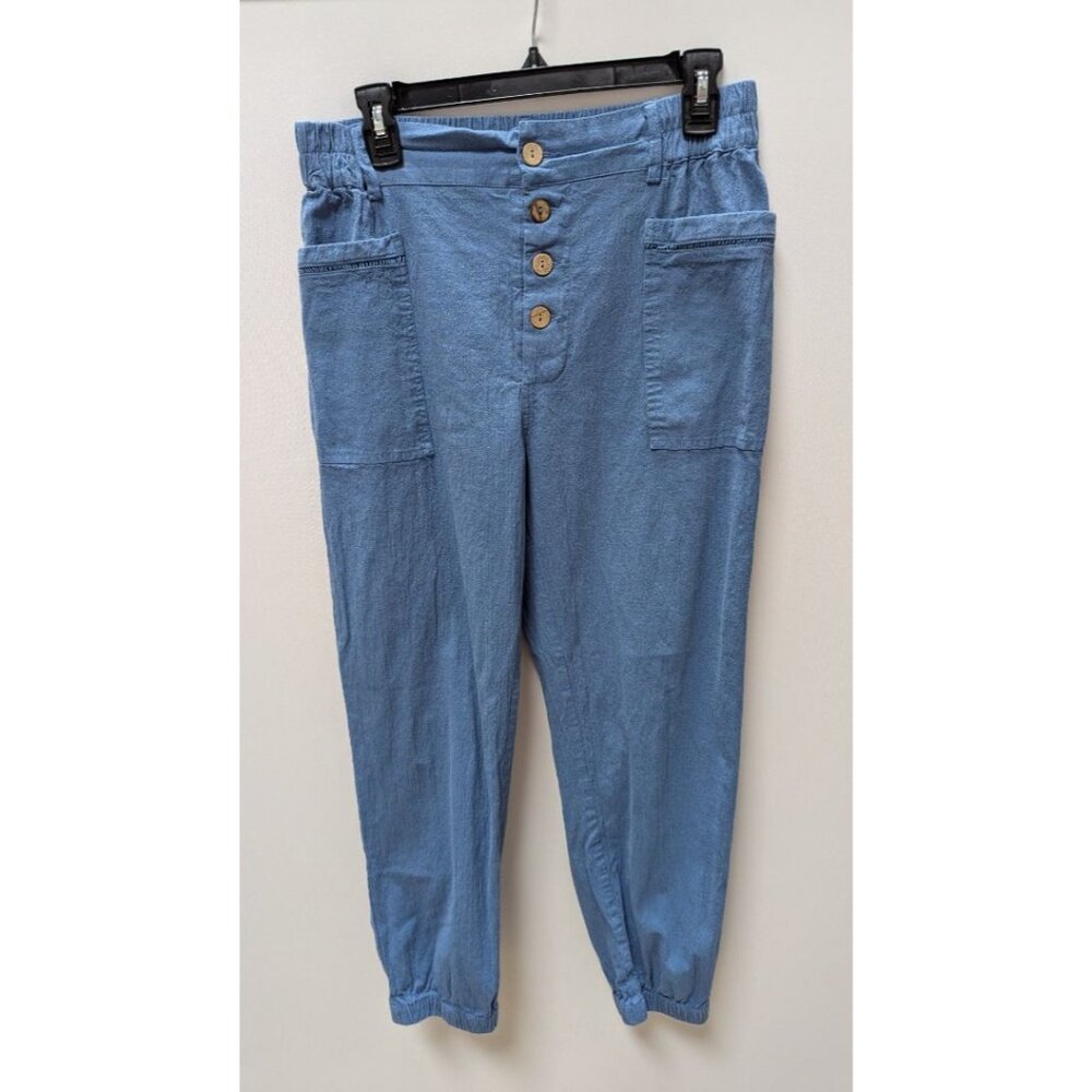 EVALESS Blue 4-Button Fly High-Rise Casual Pants